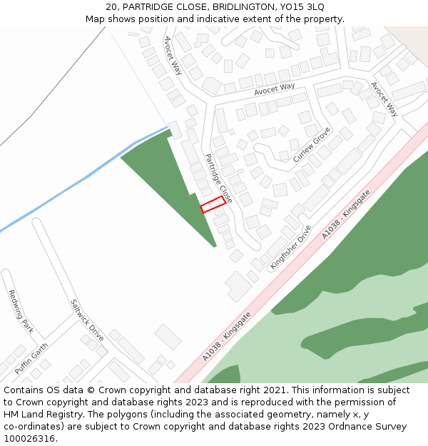 20, PARTRIDGE CLOSE, BRIDLINGTON, YO15 3LQ: Location map and indicative extent of plot