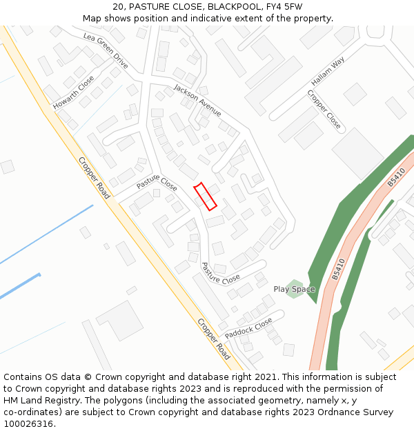 20, PASTURE CLOSE, BLACKPOOL, FY4 5FW: Location map and indicative extent of plot