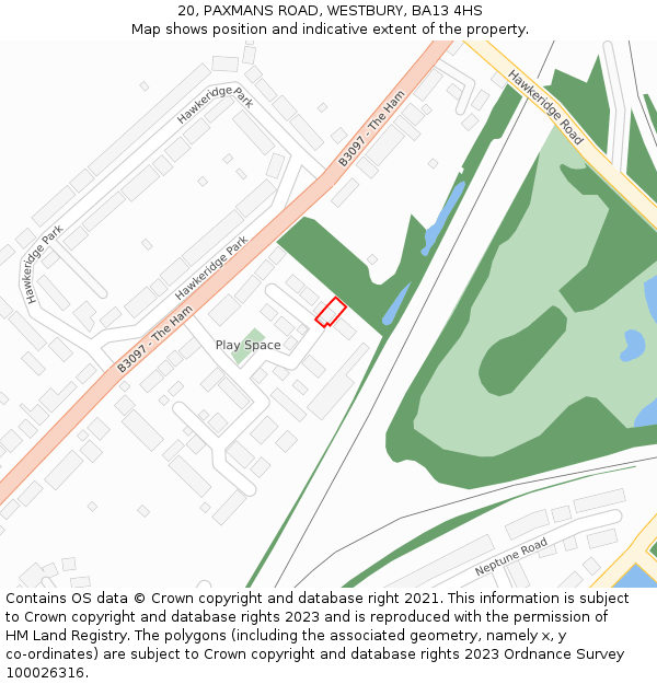 20, PAXMANS ROAD, WESTBURY, BA13 4HS: Location map and indicative extent of plot