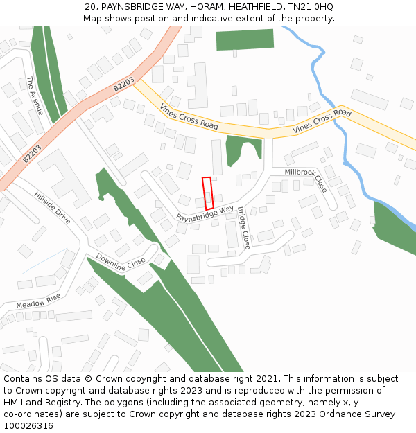 20, PAYNSBRIDGE WAY, HORAM, HEATHFIELD, TN21 0HQ: Location map and indicative extent of plot