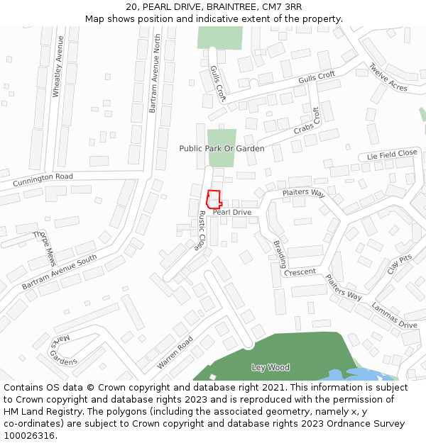 20, PEARL DRIVE, BRAINTREE, CM7 3RR: Location map and indicative extent of plot