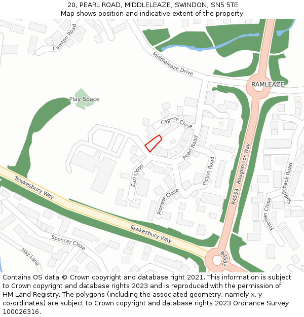 20, PEARL ROAD, MIDDLELEAZE, SWINDON, SN5 5TE: Location map and indicative extent of plot