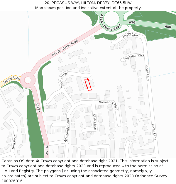 20, PEGASUS WAY, HILTON, DERBY, DE65 5HW: Location map and indicative extent of plot