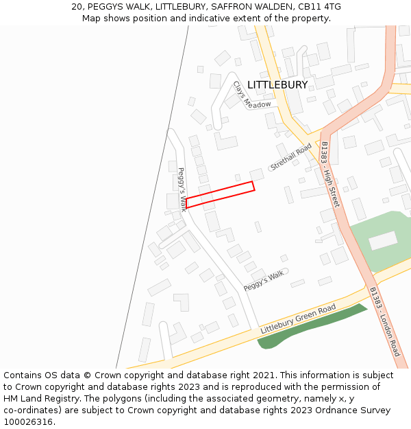 20, PEGGYS WALK, LITTLEBURY, SAFFRON WALDEN, CB11 4TG: Location map and indicative extent of plot