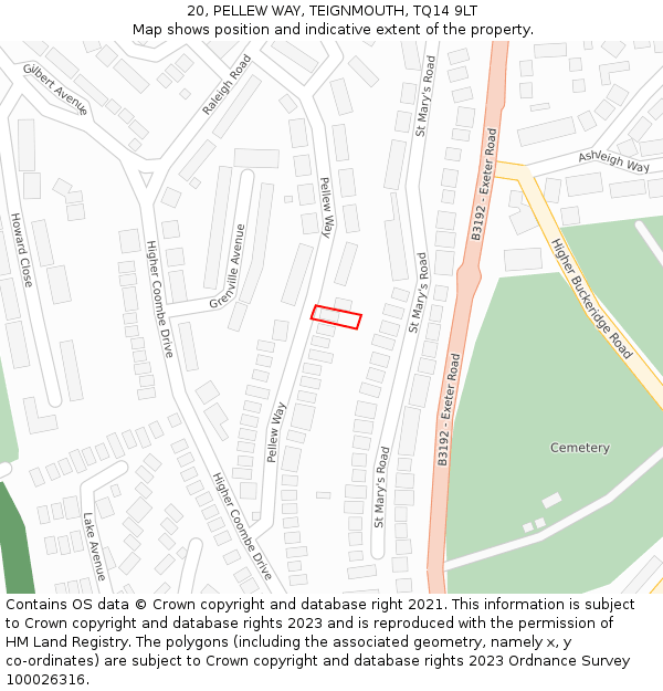 20, PELLEW WAY, TEIGNMOUTH, TQ14 9LT: Location map and indicative extent of plot
