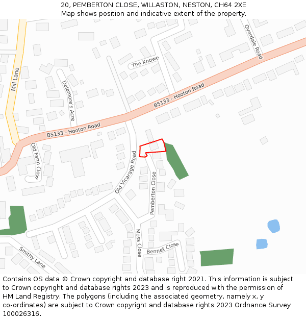 20, PEMBERTON CLOSE, WILLASTON, NESTON, CH64 2XE: Location map and indicative extent of plot