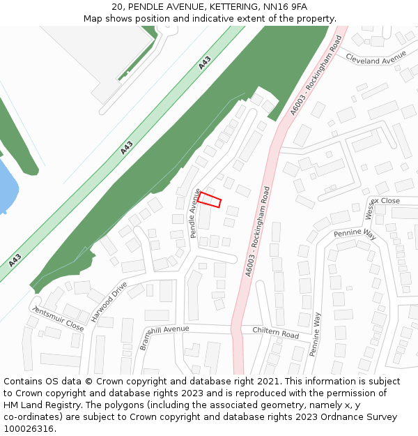 20, PENDLE AVENUE, KETTERING, NN16 9FA: Location map and indicative extent of plot