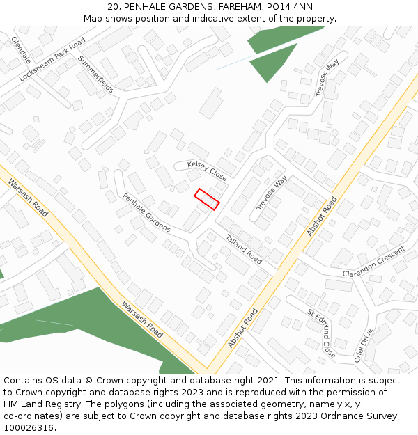 20, PENHALE GARDENS, FAREHAM, PO14 4NN: Location map and indicative extent of plot