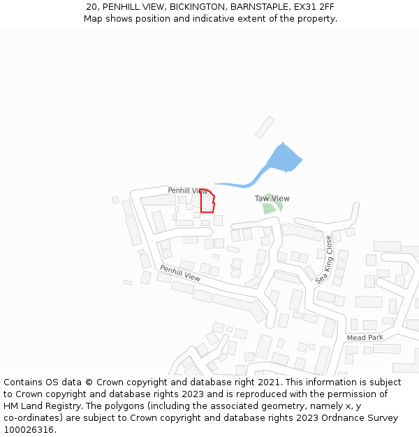 20, PENHILL VIEW, BICKINGTON, BARNSTAPLE, EX31 2FF: Location map and indicative extent of plot
