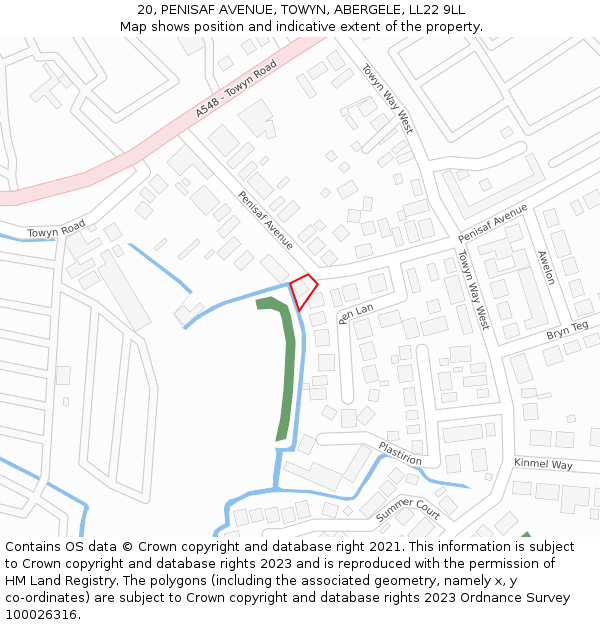 20, PENISAF AVENUE, TOWYN, ABERGELE, LL22 9LL: Location map and indicative extent of plot