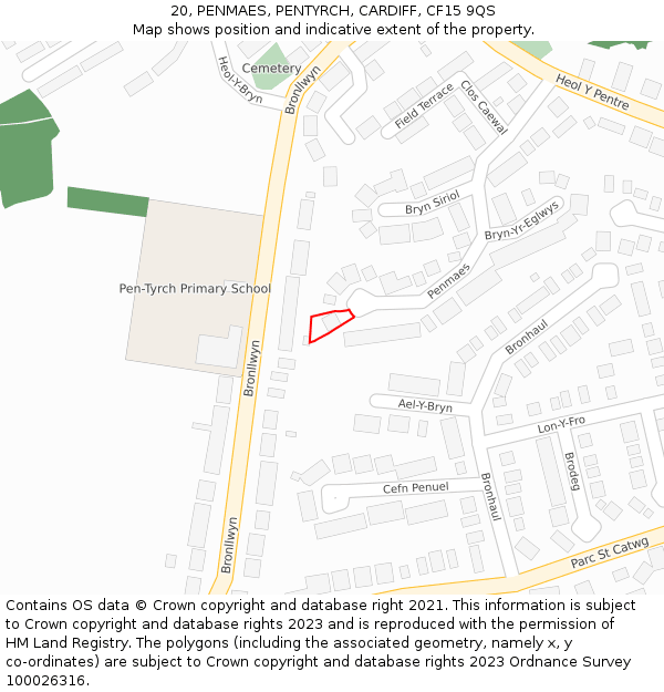 20, PENMAES, PENTYRCH, CARDIFF, CF15 9QS: Location map and indicative extent of plot