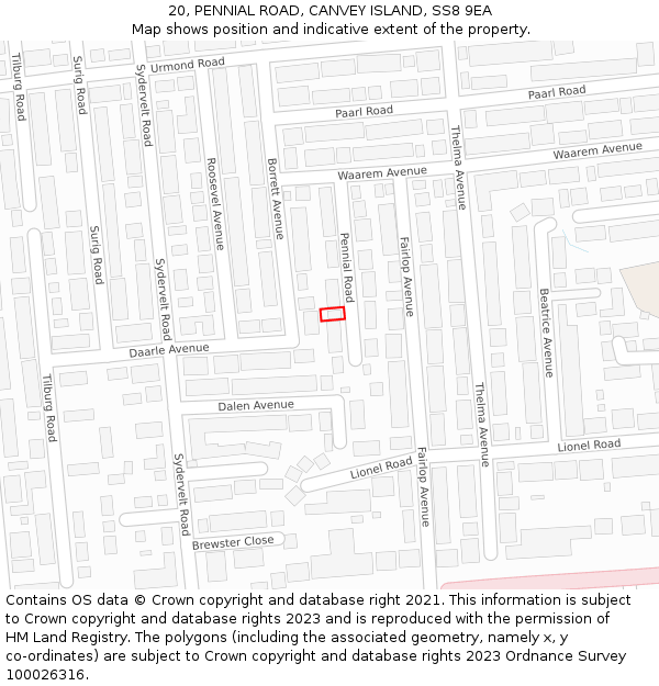 20, PENNIAL ROAD, CANVEY ISLAND, SS8 9EA: Location map and indicative extent of plot