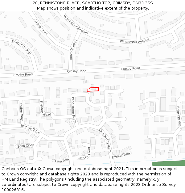 20, PENNISTONE PLACE, SCARTHO TOP, GRIMSBY, DN33 3SS: Location map and indicative extent of plot