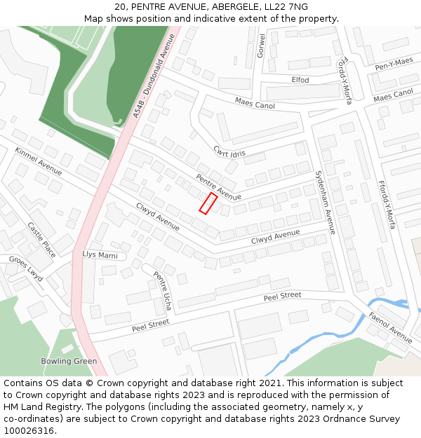 20, PENTRE AVENUE, ABERGELE, LL22 7NG: Location map and indicative extent of plot