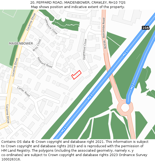 20, PEPPARD ROAD, MAIDENBOWER, CRAWLEY, RH10 7QS: Location map and indicative extent of plot