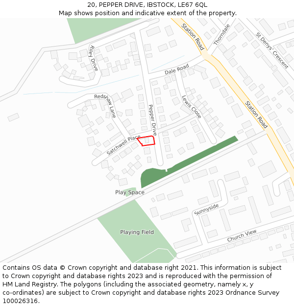 20, PEPPER DRIVE, IBSTOCK, LE67 6QL: Location map and indicative extent of plot