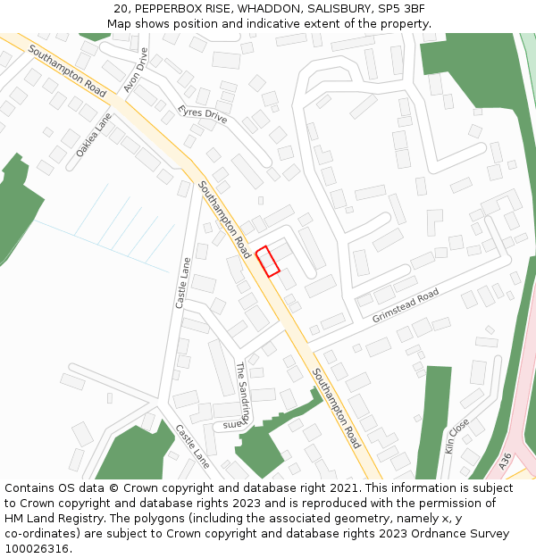 20, PEPPERBOX RISE, WHADDON, SALISBURY, SP5 3BF: Location map and indicative extent of plot