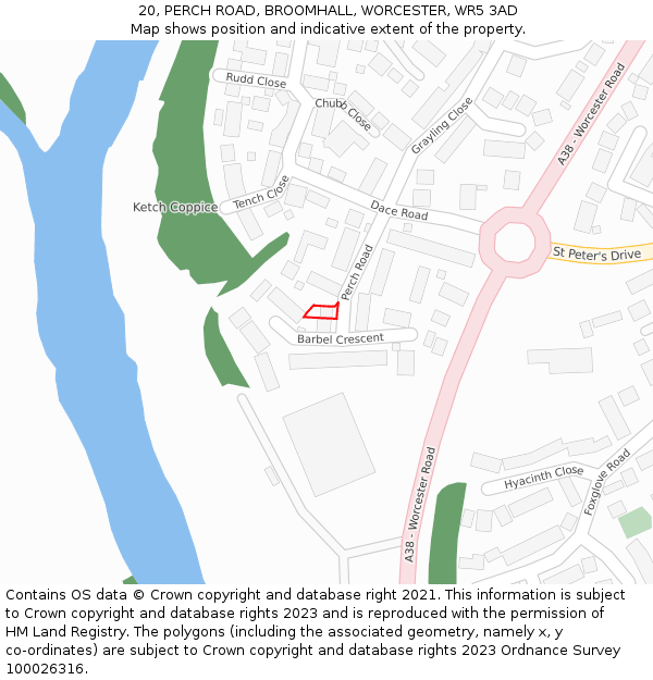 20, PERCH ROAD, BROOMHALL, WORCESTER, WR5 3AD: Location map and indicative extent of plot