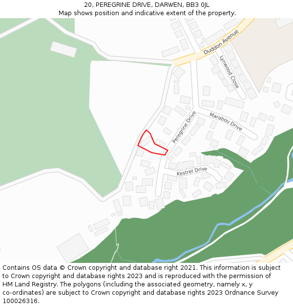 20, PEREGRINE DRIVE, DARWEN, BB3 0JL: Location map and indicative extent of plot