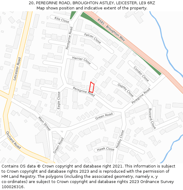 20, PEREGRINE ROAD, BROUGHTON ASTLEY, LEICESTER, LE9 6RZ: Location map and indicative extent of plot