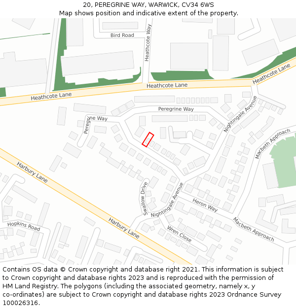 20, PEREGRINE WAY, WARWICK, CV34 6WS: Location map and indicative extent of plot