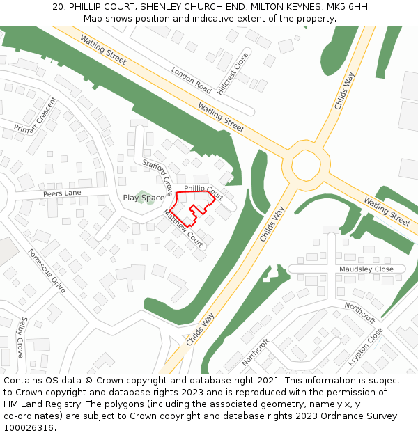 20, PHILLIP COURT, SHENLEY CHURCH END, MILTON KEYNES, MK5 6HH: Location map and indicative extent of plot