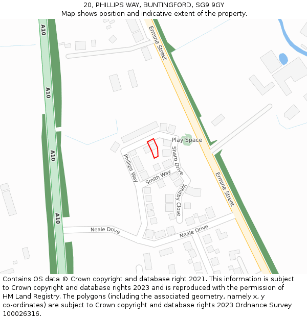 20, PHILLIPS WAY, BUNTINGFORD, SG9 9GY: Location map and indicative extent of plot