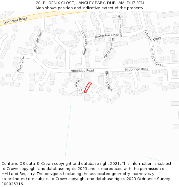 20, PHOENIX CLOSE, LANGLEY PARK, DURHAM, DH7 9FN: Location map and indicative extent of plot