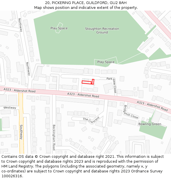 20, PICKERING PLACE, GUILDFORD, GU2 8AH: Location map and indicative extent of plot