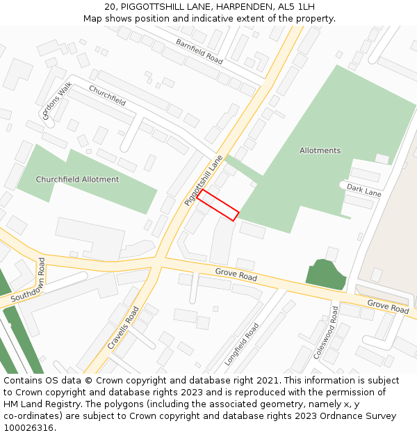 20, PIGGOTTSHILL LANE, HARPENDEN, AL5 1LH: Location map and indicative extent of plot