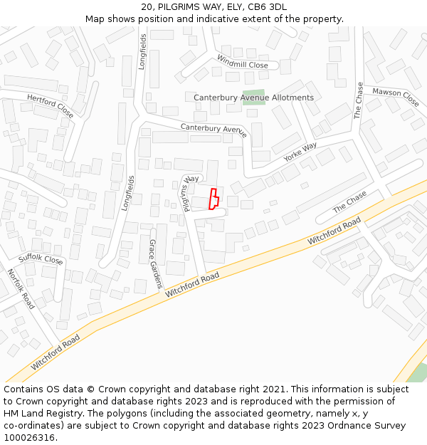 20, PILGRIMS WAY, ELY, CB6 3DL: Location map and indicative extent of plot
