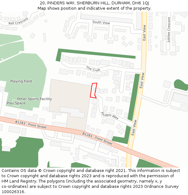 20, PINDERS WAY, SHERBURN HILL, DURHAM, DH6 1QJ: Location map and indicative extent of plot