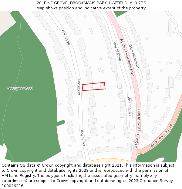 20, PINE GROVE, BROOKMANS PARK, HATFIELD, AL9 7BS: Location map and indicative extent of plot