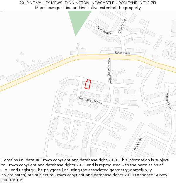 20, PINE VALLEY MEWS, DINNINGTON, NEWCASTLE UPON TYNE, NE13 7FL: Location map and indicative extent of plot