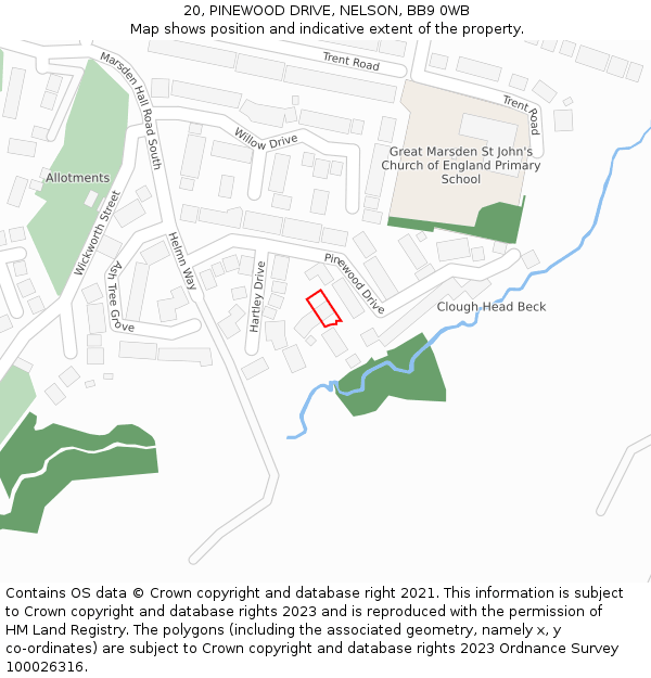 20, PINEWOOD DRIVE, NELSON, BB9 0WB: Location map and indicative extent of plot