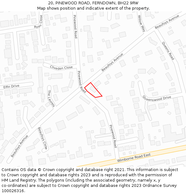 20, PINEWOOD ROAD, FERNDOWN, BH22 9RW: Location map and indicative extent of plot