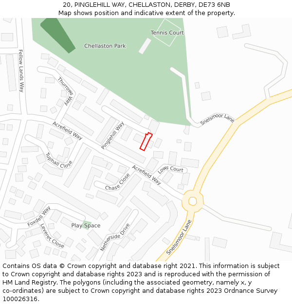 20, PINGLEHILL WAY, CHELLASTON, DERBY, DE73 6NB: Location map and indicative extent of plot