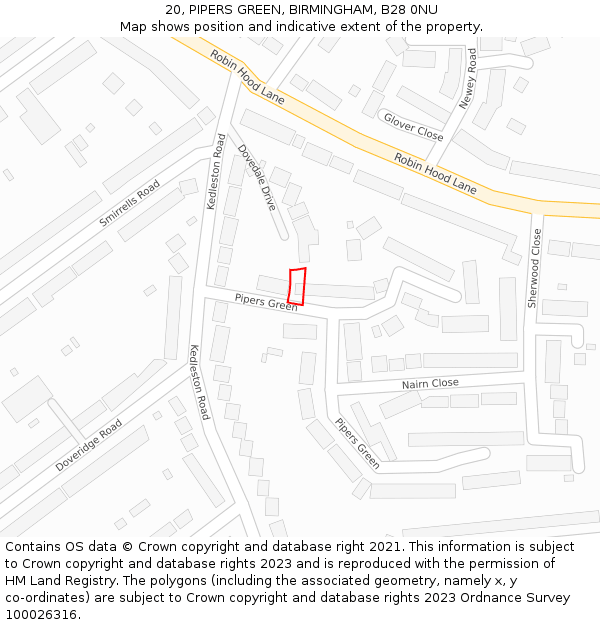 20, PIPERS GREEN, BIRMINGHAM, B28 0NU: Location map and indicative extent of plot