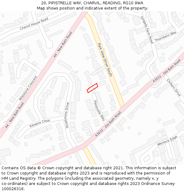 20, PIPISTRELLE WAY, CHARVIL, READING, RG10 9WA: Location map and indicative extent of plot