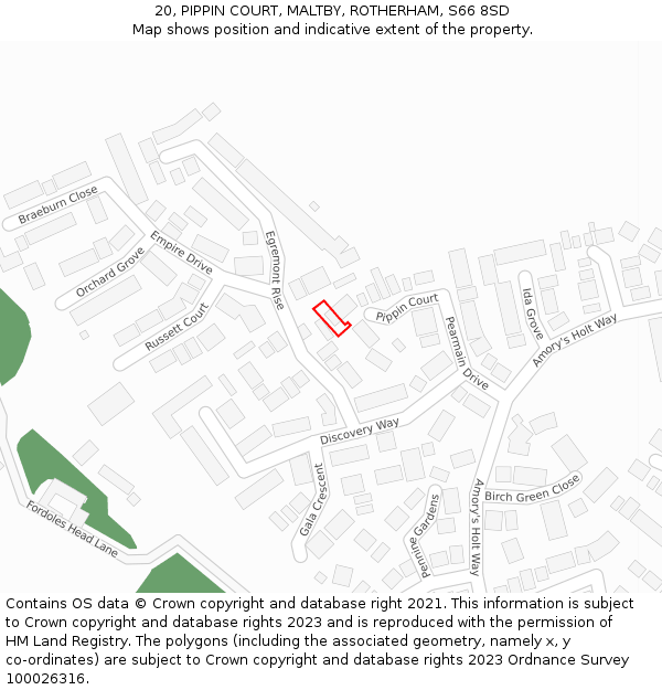 20, PIPPIN COURT, MALTBY, ROTHERHAM, S66 8SD: Location map and indicative extent of plot