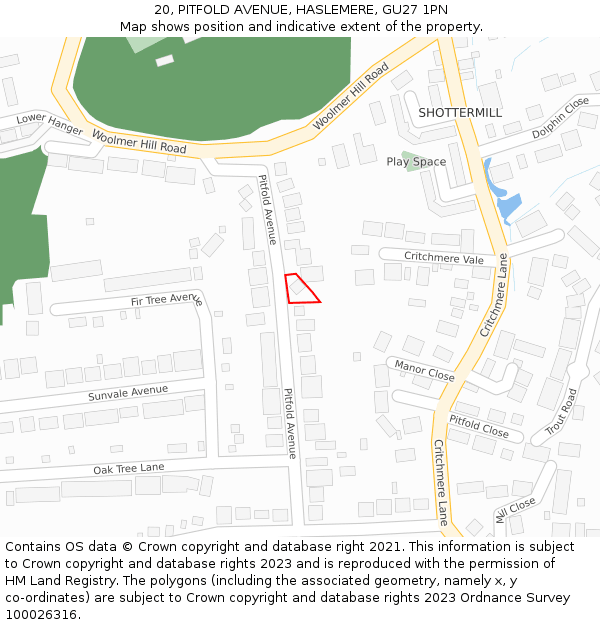 20, PITFOLD AVENUE, HASLEMERE, GU27 1PN: Location map and indicative extent of plot