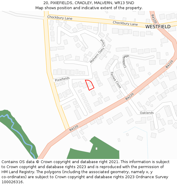 20, PIXIEFIELDS, CRADLEY, MALVERN, WR13 5ND: Location map and indicative extent of plot