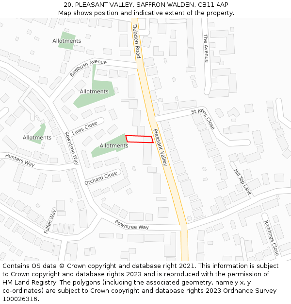 20, PLEASANT VALLEY, SAFFRON WALDEN, CB11 4AP: Location map and indicative extent of plot