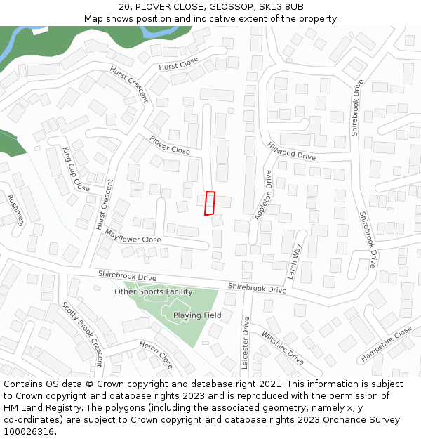 20, PLOVER CLOSE, GLOSSOP, SK13 8UB: Location map and indicative extent of plot