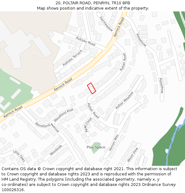 20, POLTAIR ROAD, PENRYN, TR10 8PB: Location map and indicative extent of plot