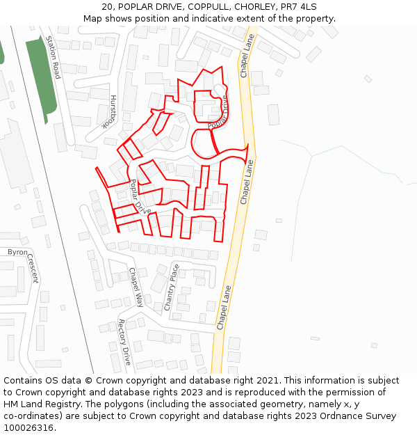 20, POPLAR DRIVE, COPPULL, CHORLEY, PR7 4LS: Location map and indicative extent of plot