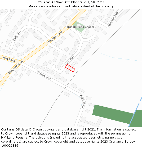 20, POPLAR WAY, ATTLEBOROUGH, NR17 2JR: Location map and indicative extent of plot