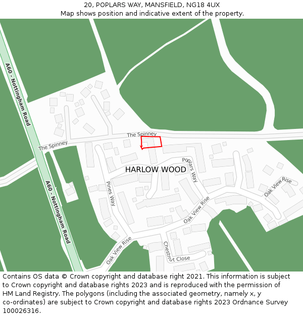 20, POPLARS WAY, MANSFIELD, NG18 4UX: Location map and indicative extent of plot