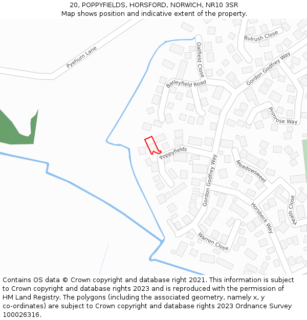 20, POPPYFIELDS, HORSFORD, NORWICH, NR10 3SR: Location map and indicative extent of plot