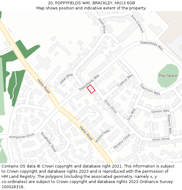 20, POPPYFIELDS WAY, BRACKLEY, NN13 6GB: Location map and indicative extent of plot